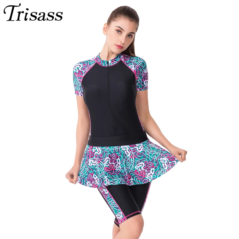 Trisass женский слитный купальник большого размера с юбкой из двух частей