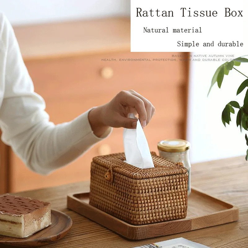 

Tissue boxes Home Decoration Handmade Desktop Tissue Rattan Tissue Box