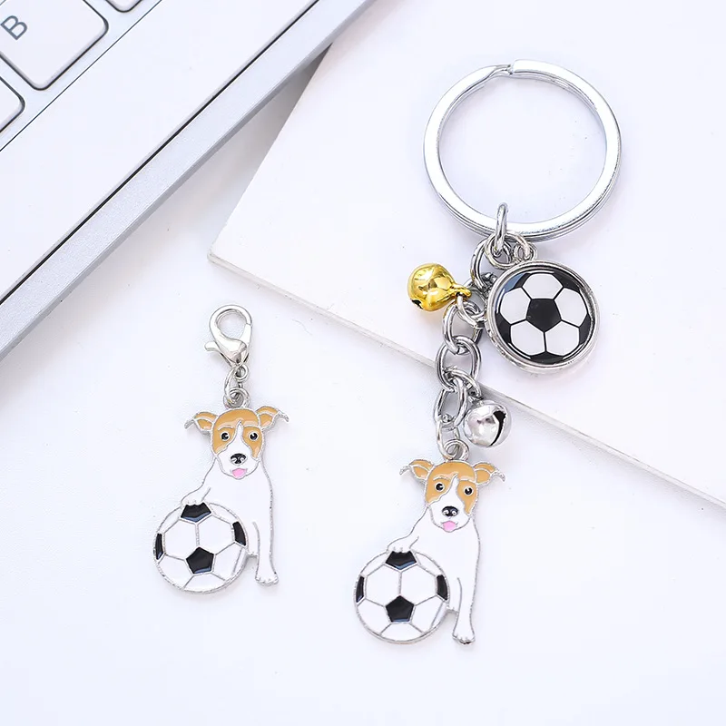 I Love Dog Playing Football Jack Russell Terrier Keyrings Pendant Women Metal Pet Bag Charms Car Key Chain Holder Jewelry Gifts |
