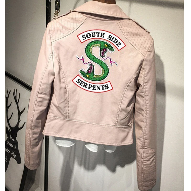 Ривердейл куртка Southside змеи яда "South Side serpents" черного цвета из PU искусственной кожи, кожаные пальто розового цвета уличная одежда вышитые наклейки