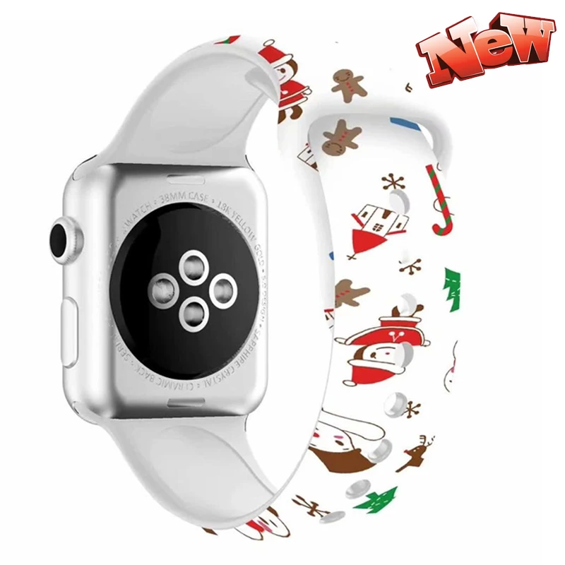 Мягкий силиконовый ремешок для Apple watch band 5 4 44 мм 40 мм Рождественский подарок с цветочным принтом наручный ремень iWatch 5 4 3 38 мм 42 мм ремешок для часов