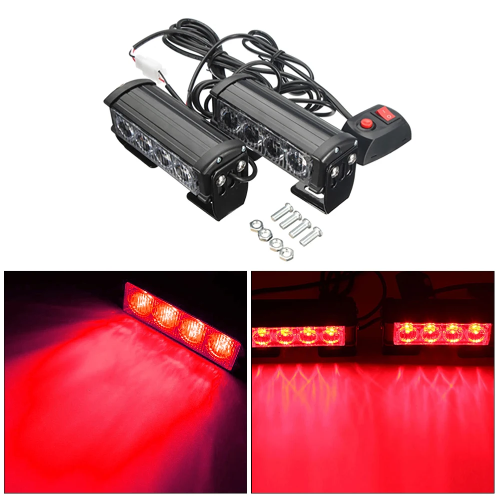 

2pcs 12V 4 LED Car Strobe Flashing Lights 7 Light Modes Waterproof Grille Light Warning Lights Emergency Lamp