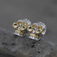 s925 sterling silver vintage thai silver fashion earrings for men and women long bearded skull earrings retro punk style jewelry