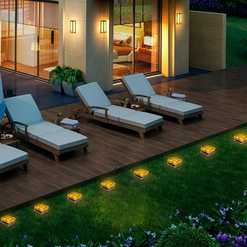 

Solar Outdoor Lawn Garden Lights Glass Ice Brick Crystal LED Decoration for Pathway Landscape Backyard 2 Pcs