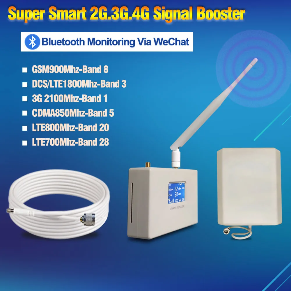 Amplificador de señal 4G LTE, repetidor de señal 2G, 3G, 4G, GSM, Celullar, LTE700, LTE800, GSM900, DCS1800, 3G2100, CDMA850Mhz, Monitor con Bluetooth