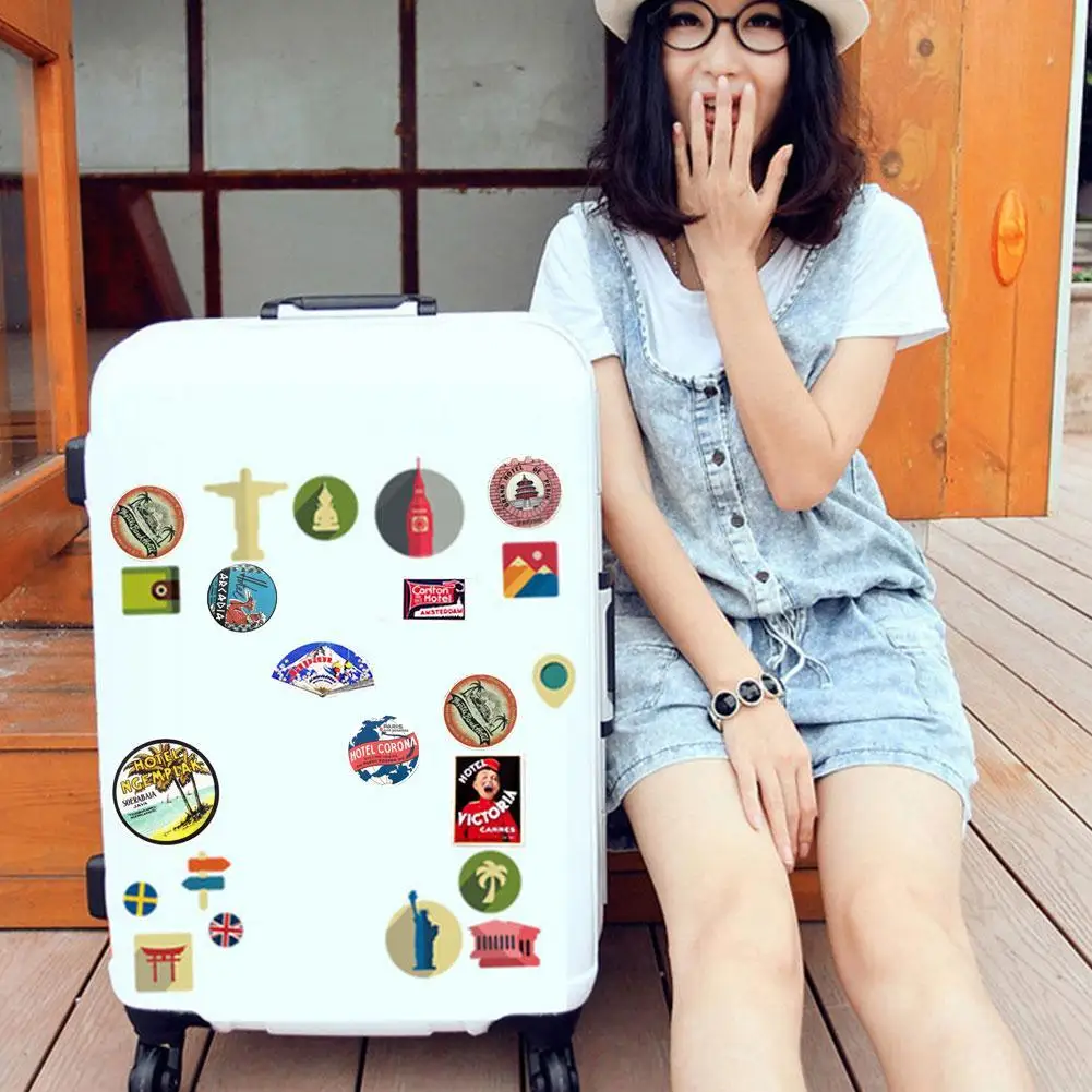 

55 Pcs Retro Style Sticker Graffiti Travel Funny Stickers for DIY Sticker on Suitcase Luggage Laptop Bicycle Skateboard Car
