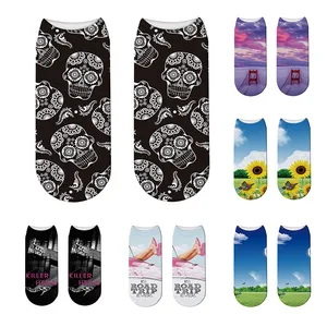 Женские эластичные носки, забавные летние дышащие носки в виде 3d-черепа для девочек