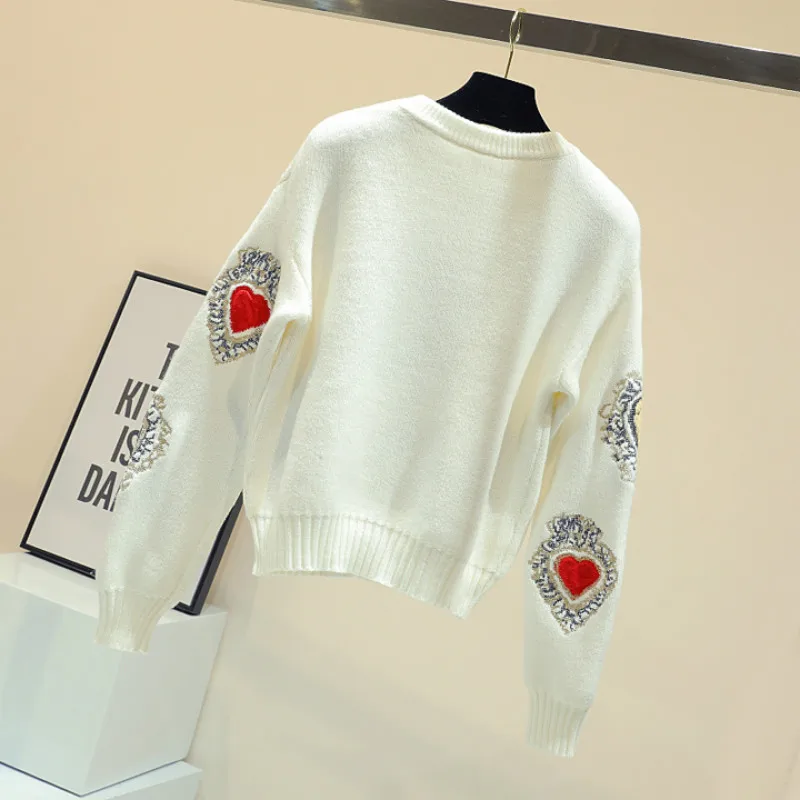 2020 Elegant Sweater Women Casual Fashion Warm Loose Sweaters and Pullovers Love Embroidery Knit Jumper Sueter Mujer Hot | Женская