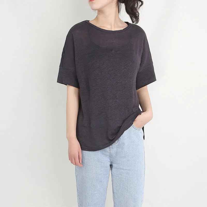 Женский Тонкий льняной Топ футболка с коротким рукавом для девочек красивая