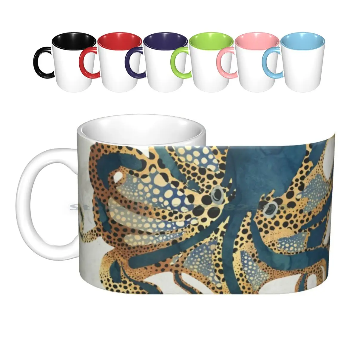 

Керамические кружки для подводной съемки Vi, кофейные чашки, кружка для молока и чая, золотой, синий, подводный, морской, акварельный, совреме...