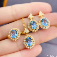 kjjeaxcmy fine jewelry natural blue topaz 925 sterling silver lovely girl new gemstone pendant earrings ring set support test