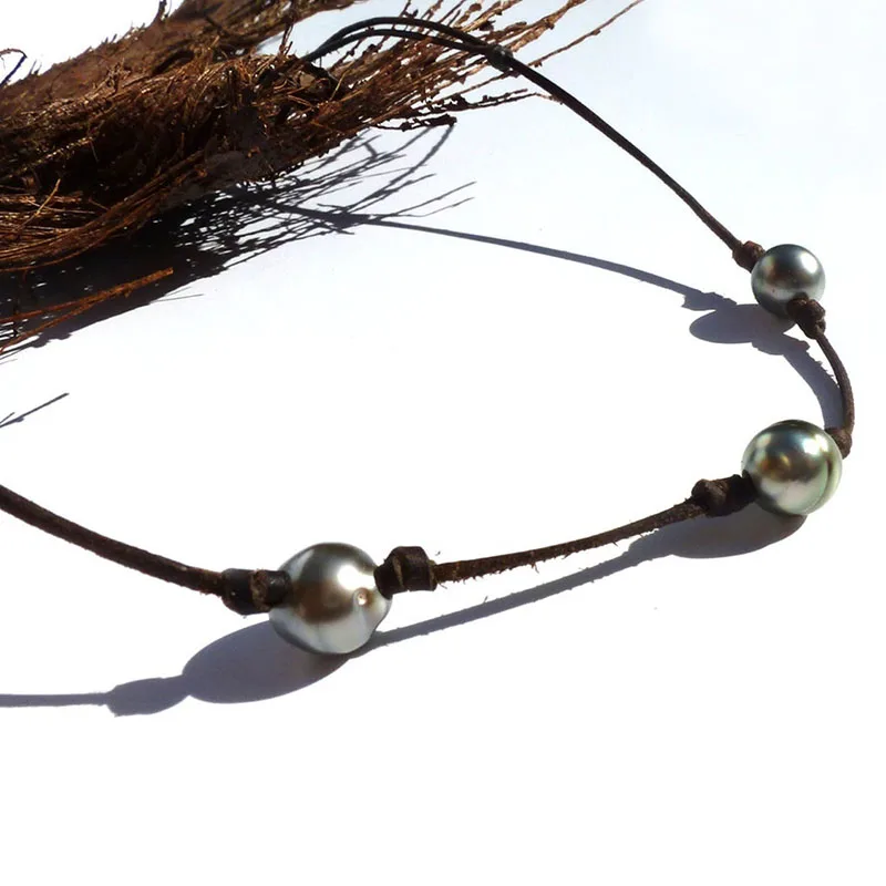 Жемчужное ожерелье натуральный жемчуг и кожа ручная работа | Украшения