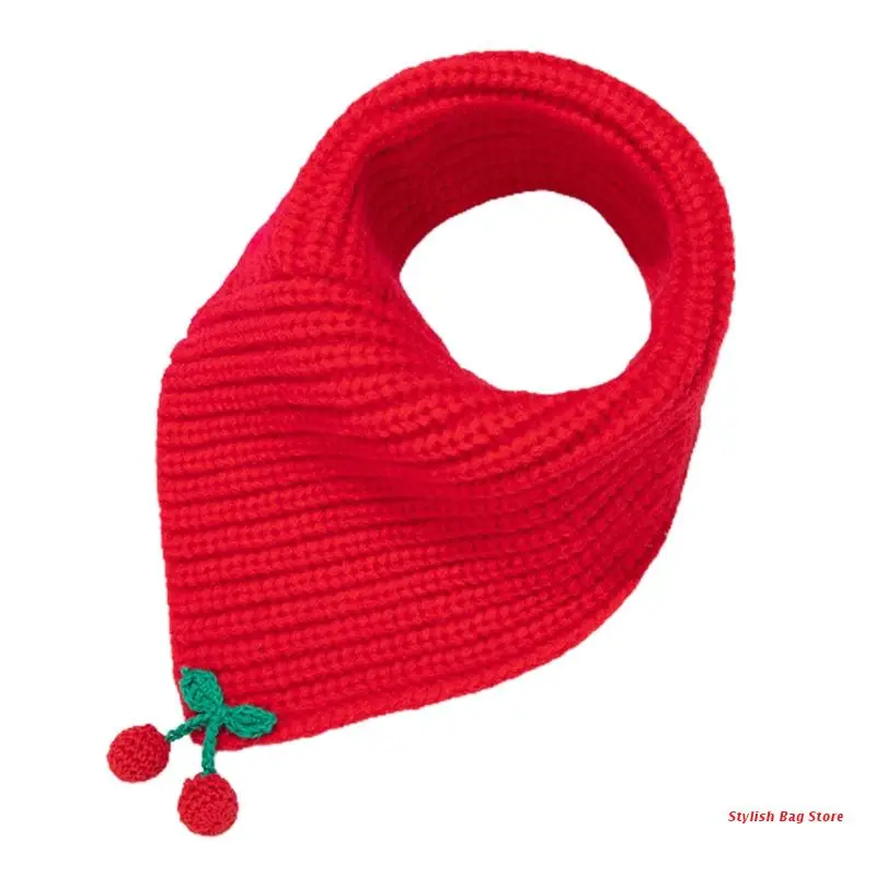 

Kids Baby Winter Knitted Triangle Scarf Cartoon Cherry Neckerchief Wrap Warmer
