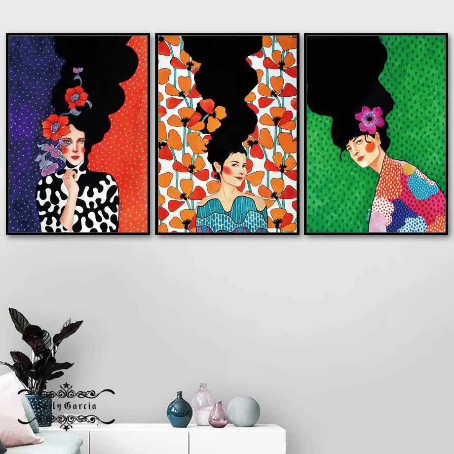 Абстрактная цветная постер с длинными волосами для девочек винтажная