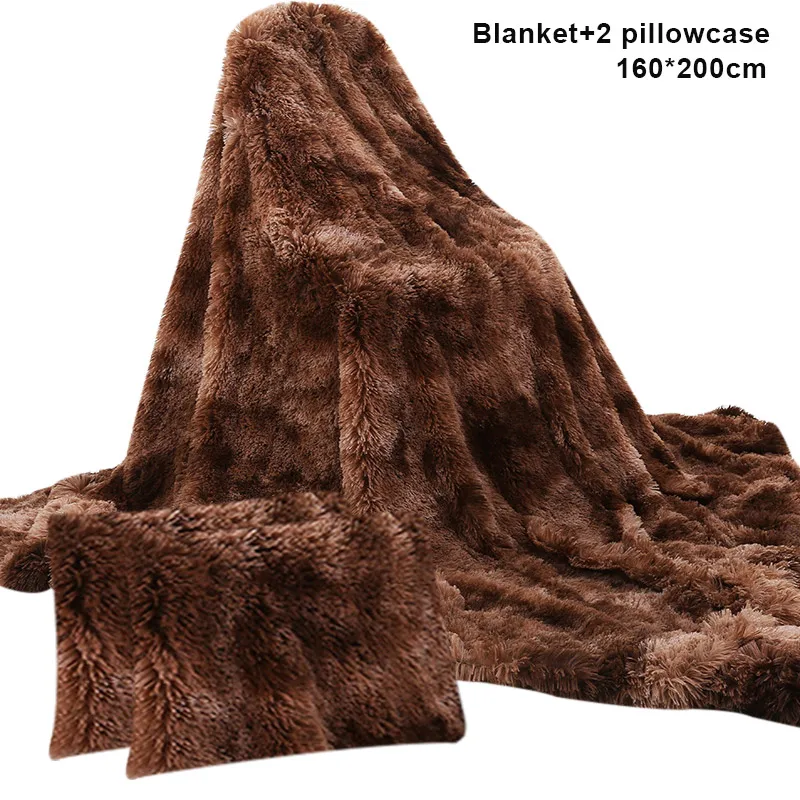 

3pcs/set Fluffy Blanket with Pillow Cover Warm Soft Fleece Blanket for Children Adult LAD-sale