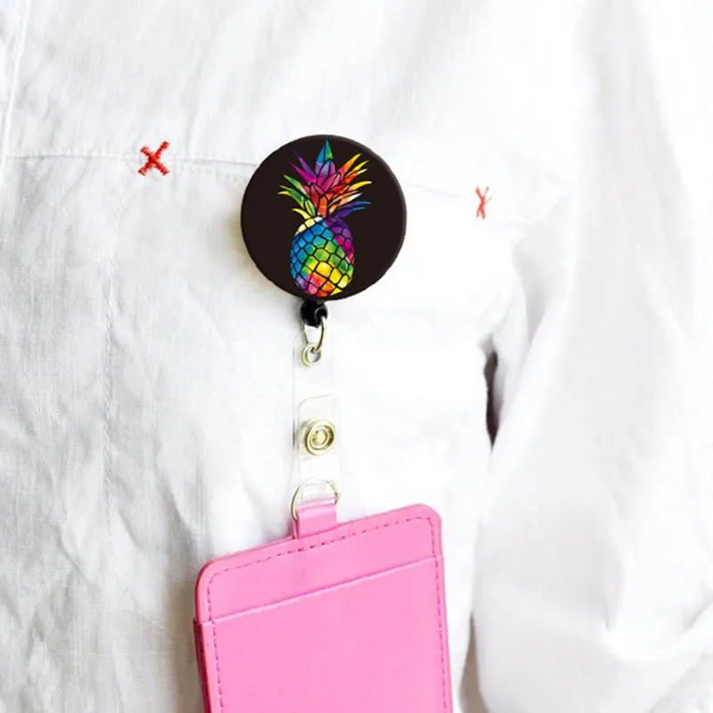 

Colorful Print Pineapple Nurse/Doctor Badge Reel Badge Holder Clip Retractable ID Badge Holder With 360 Rotating Alligator Clip