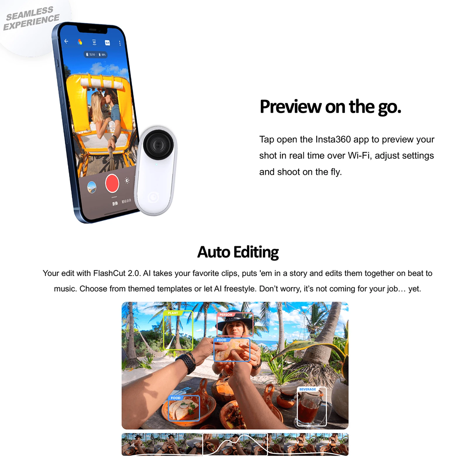 Insta360 Go 2 Tiny Mighty Экшн-камера 1440P 50fps Спортивная камера IPX8 4M водонепроницаемая