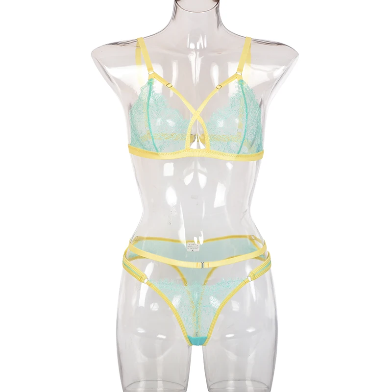 

New Sexy Women's Thin Mesh See-Through Lace Underwear Set Comfortable Wire Free Bra Set Erotic Lingerie Thong set