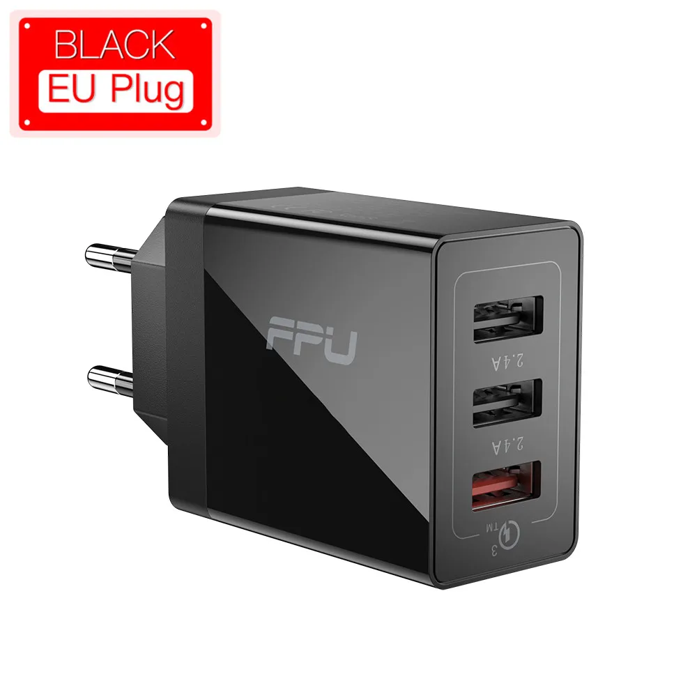 EU Plug -Black 3 usb FPU 3 Port USB Charger 30W Quick Charge 3.0 2.0 Mobile Phone Charger for iPhone EU QC3.0 Fast Charger for Huawei Samsung S9+ S10 - Тип штекера: EU Plug -Black 3 usb