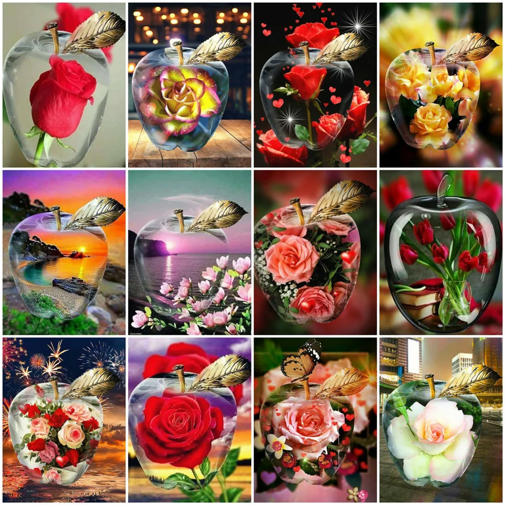 

HUACAN 5D Diy Diamond Painting Apple Flower Landscape Embroidery Cross Stitch Decoration Painting With Diamonds Home Art