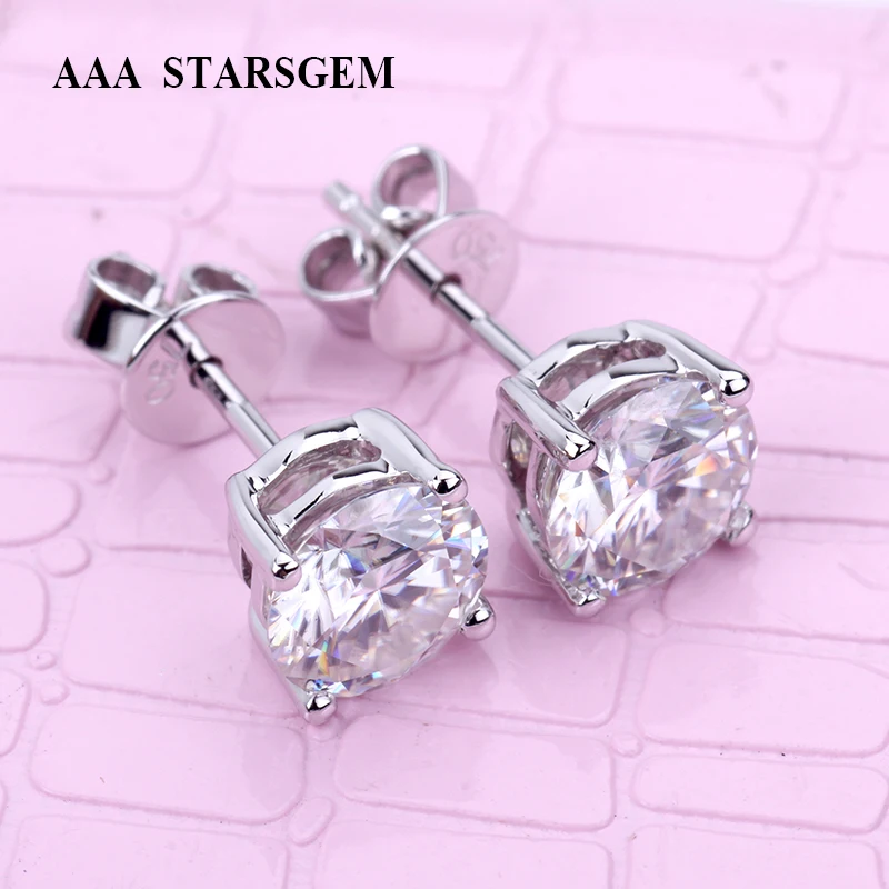 Классические Вечерние серьги гвоздики AAA Starsgem из белого золота 18 карат круглой