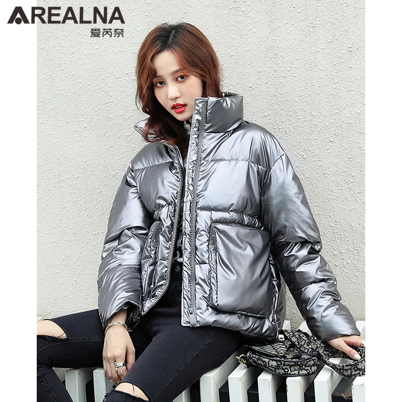 

2020 Winter Down Cotton Coat Women Bread Jacket Coats Short Glossy Women's Clothing Female Big Pocket Shiny Warm Thick Outwear