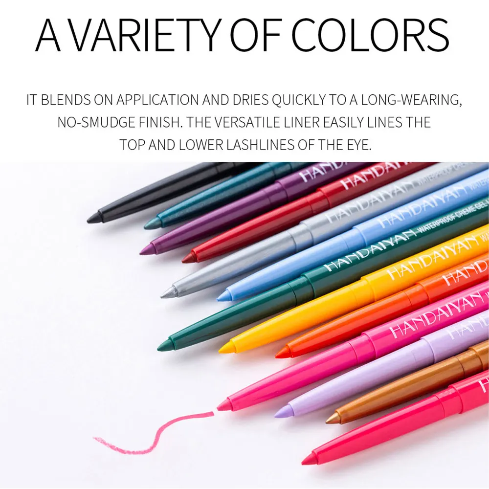 HANDAIYAN 12Pcs/Set Gel Eyeliner Pencil Kit Color Eye Liner Cream Pen Easy to Wear Long-lasting Waterproof Eye Makeup