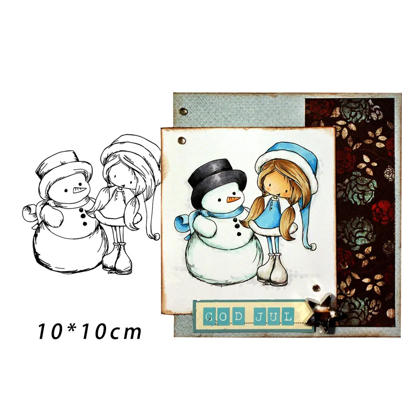 JC прозрачные резиновые штампы для скрапбукинга Снеговик девочка