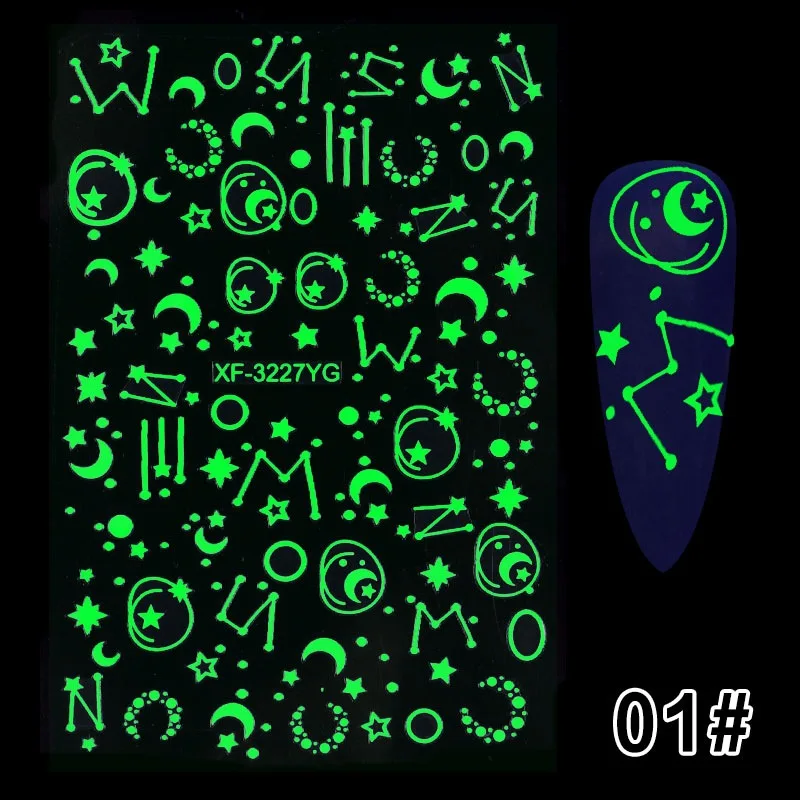 

Christmas Snowflakes Luminous Effect 3D Leaf Flower Design Halloween Nail Art Shining Glitter Butterfly Nail Art Sticker