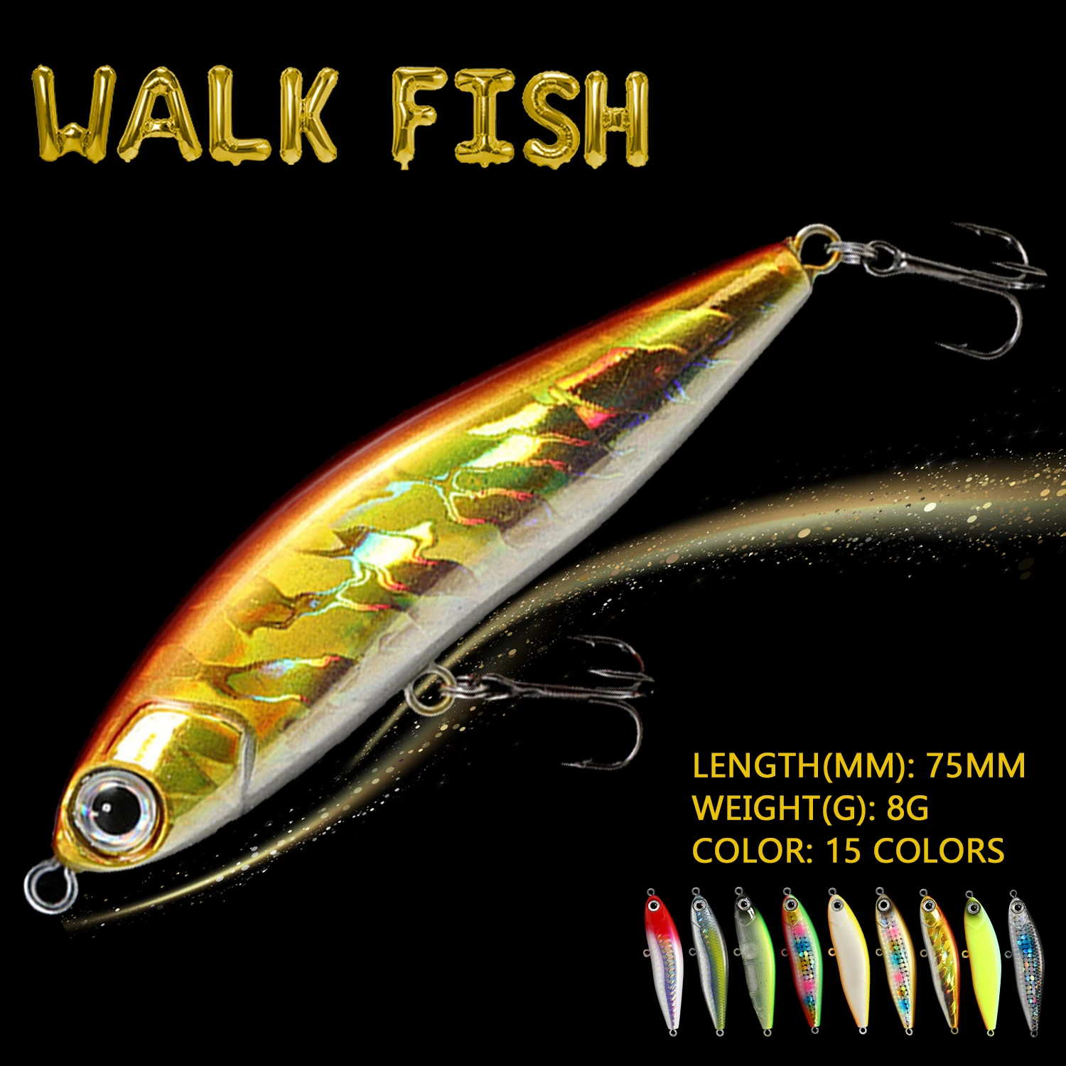 

WALK FISH 70mm 14g Pencil Fishing Lure Sinking VIB 3D Eyes Artificial Bait Wobbler Long Casting Minnow Fishing Tackle