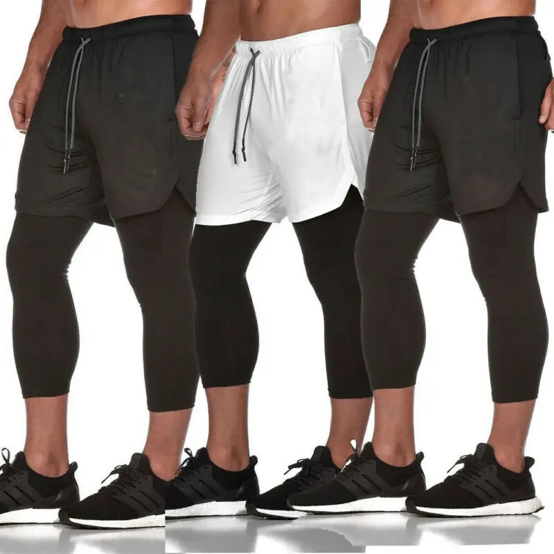 

Men Double-layer Pants Long Trousers Tracksuit Fitness Joggers Gym Sweatpants