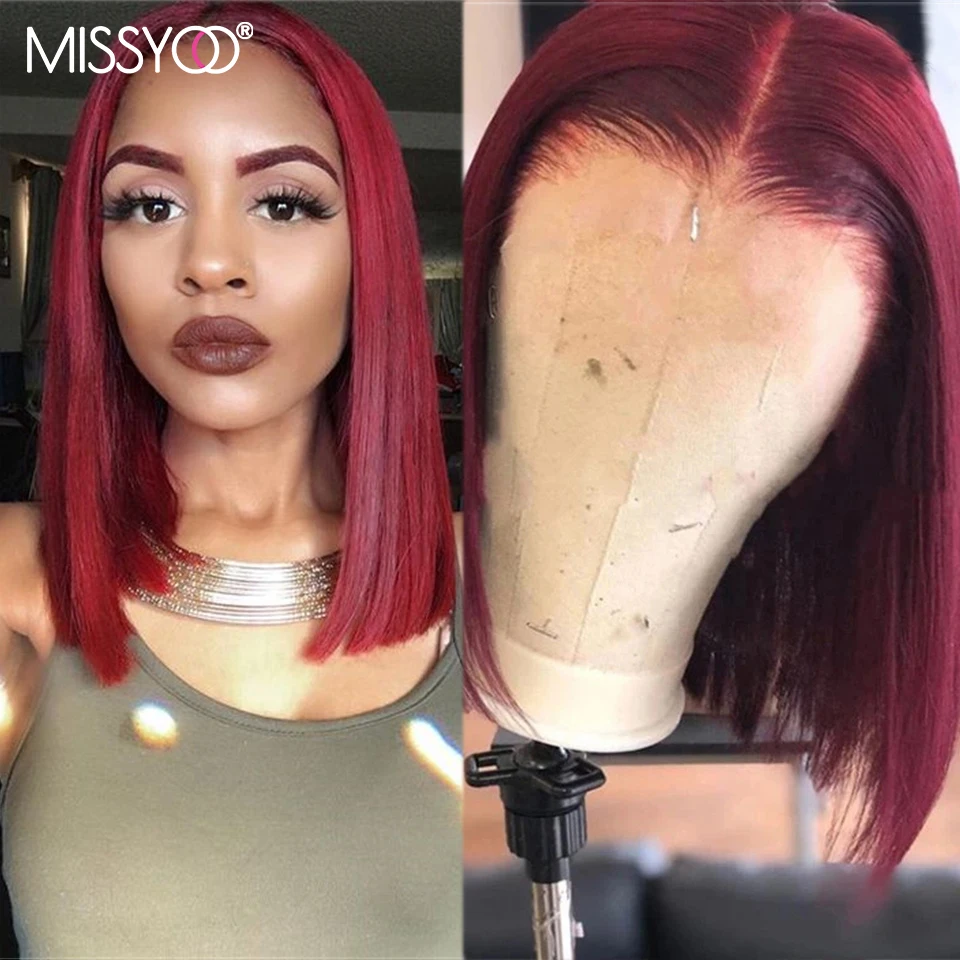 

MISSYOO 99J Short Bob Straight Wig Brazilian Hair 13X4 Lace Frontl Wig 4x4 Lace Closure Human Hair Wig For Black Women Red Wigs