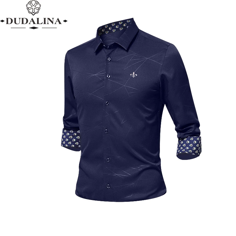 Против морщин и нежелезной моды Blusa Camisa Social Masculina Dudalina с длинным рукавом в полоску Slim Fit рубашка мужская одежда белый мужской