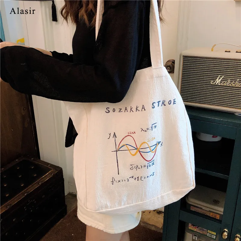 

Alasir Illustration Canvas Bag Hemp Women Shoulder Bag Preppy Girl Letter Printting Ladies Hand Bags Shopping Illustration Tote