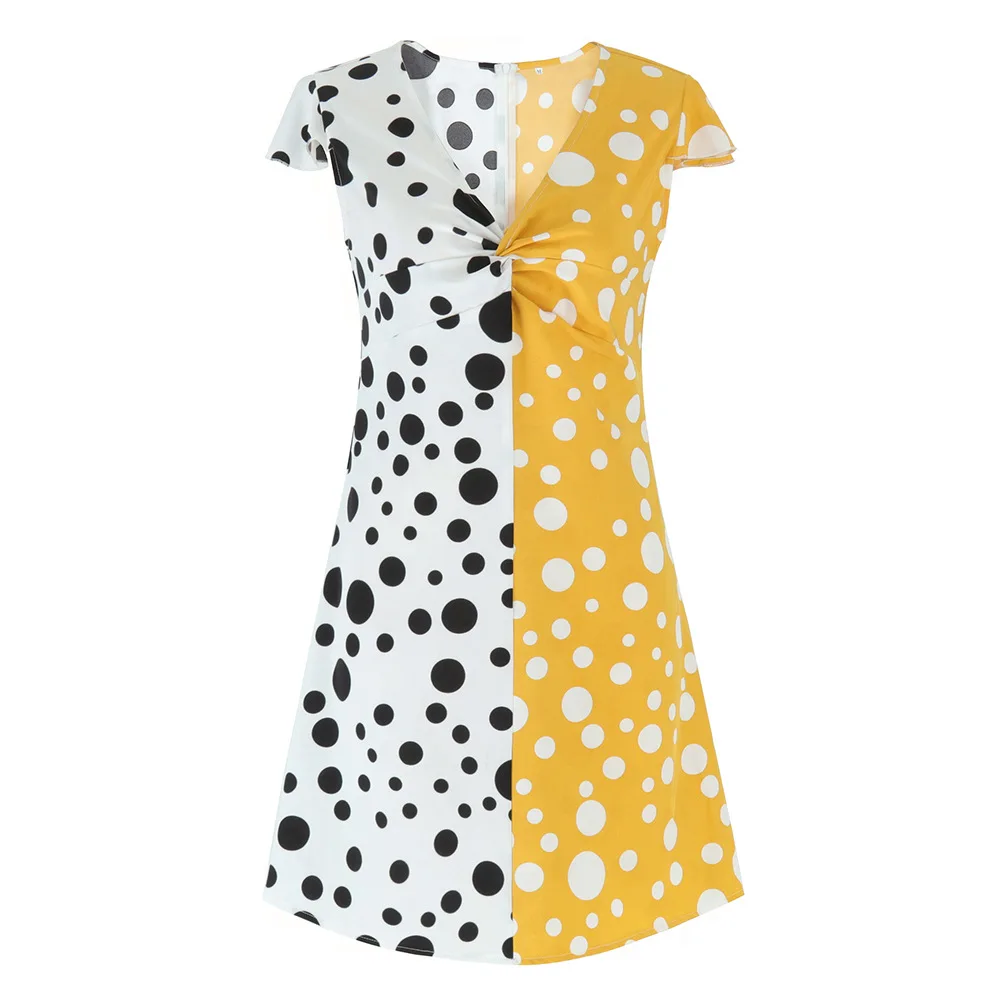 Женское платье в горошек черное белое повседневное мини-платье стиле петчворк 2020