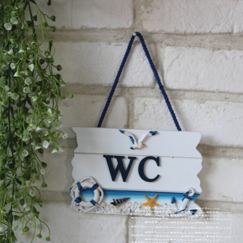 Средиземноморский стиль деревянная дверь WC висячая бирка ванная комната туалет