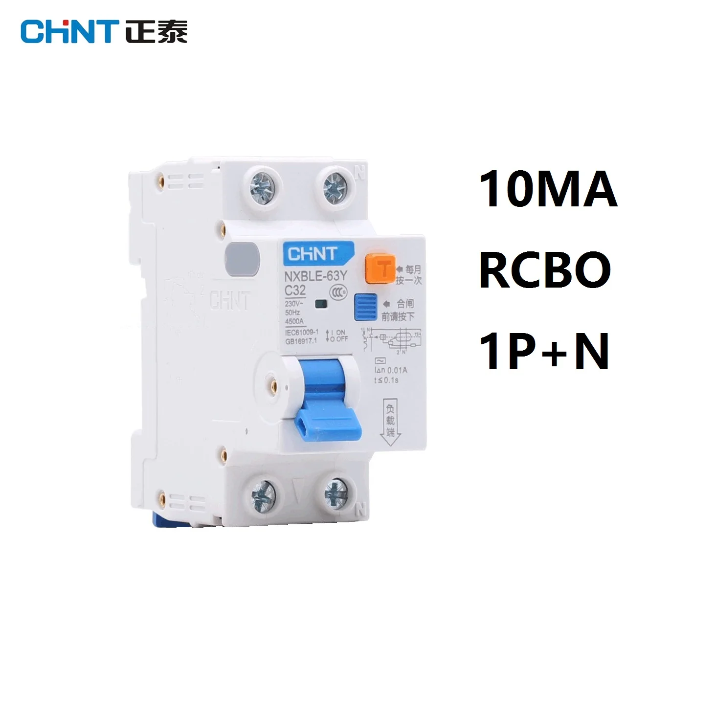 

CHINT NXBLE-63Y 6A 10A 16A 32A 63A 10MA 0.01A RCBO 1P+N 230V Residual current Circuit breaker over current Leakage protection