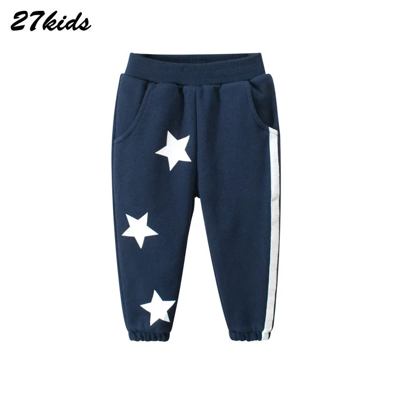 Детские длинные брюки с рисунком звезд осенние и зимние теплые спортивные для