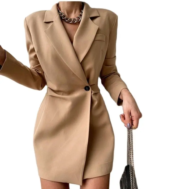 

2021 New Women Solid Color Suit Single Button Long Coat Europe And America Office Women Clothes Drop Shipping