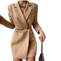 2021 new women solid color suit single button long coat europe and america office women clothes drop shipping