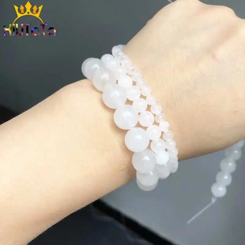 Natural Stone Beads Round White Chalcedony Jades Loose For Jewelry Making DIY Bracelet Necklace 15''/Strands 4/6/8/10/12mm |