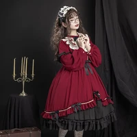 2021 new autumn japanese lolita vintage female soft girl cute fungus lace bow ruffle long sleeves dress cosplay costume princess