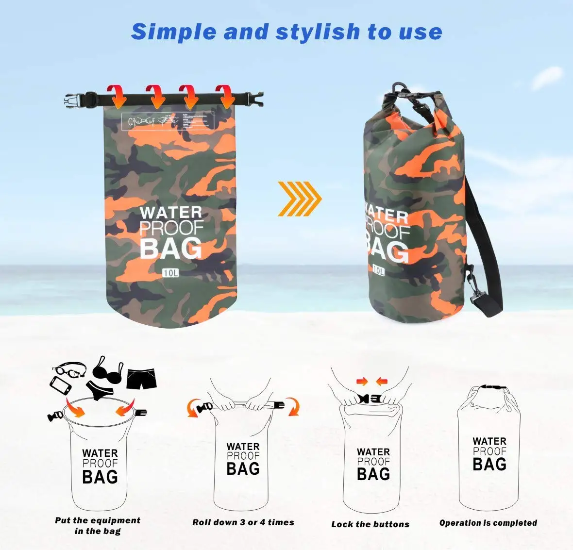 PVC Waterproof Dry 5L 10L 20L 30L Camo Outdoor Diving Foldable Man Women Beach Swimming Bag Rafting River Ocean Backpack