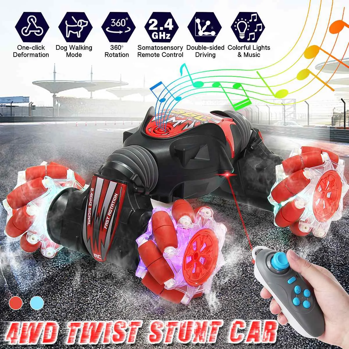 

RC Car 4WD Twist Stunt Remote Control Car Gesture Induction Twisting Off-Road Vehicle Drift RC Toys With Light & Music