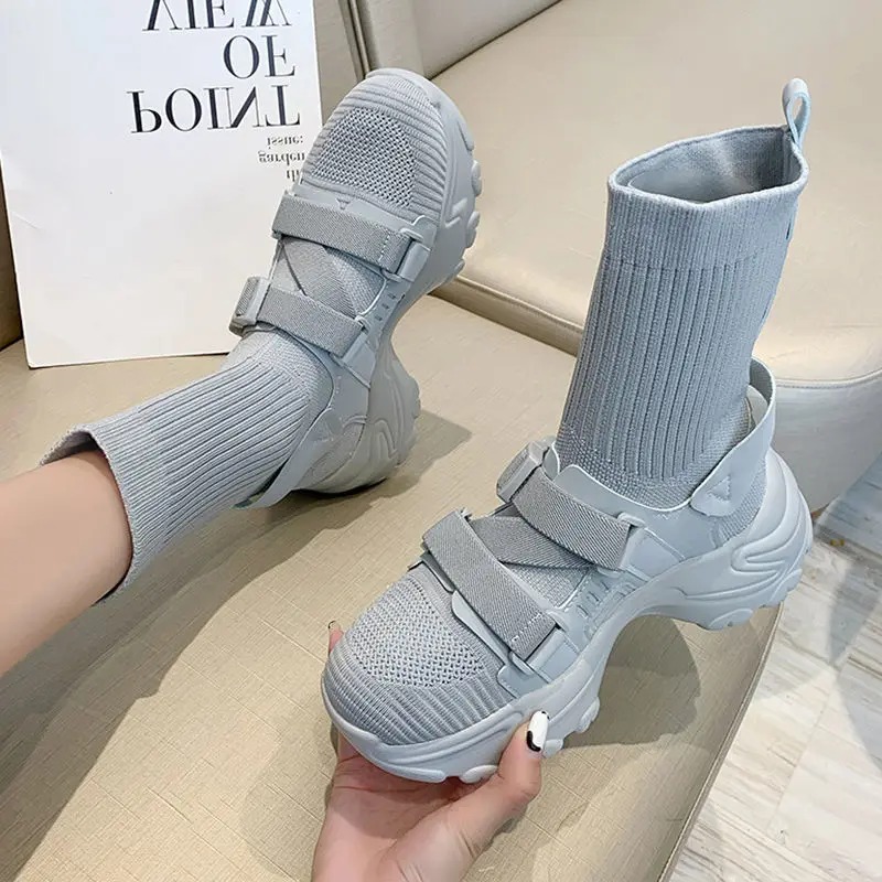 

Martens Boots Short Boots 2021 New Street Knitted Sock Boots Platform Sports Casual Fashion High-Top Stretch Boots for Women