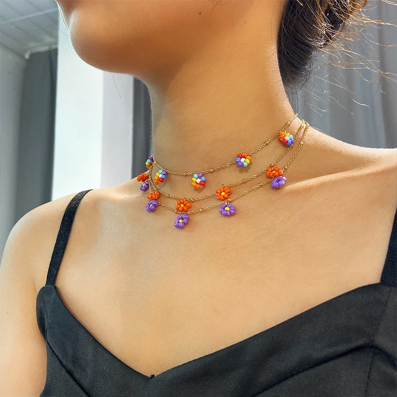 Модное корейское колье чокер с ромашками для женщин золотистого цвета цепочка