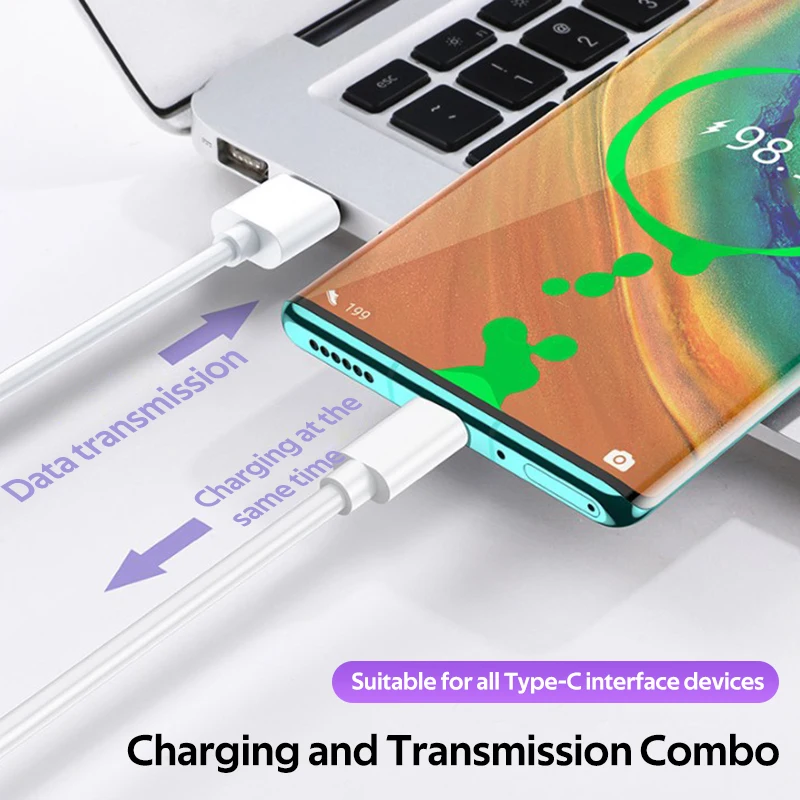 

5A USB Type C Cable For Huawei P30 P20 Pro lite Mate20 10 Pro P10 Plus lite USB C Type C Super Charger White Cable