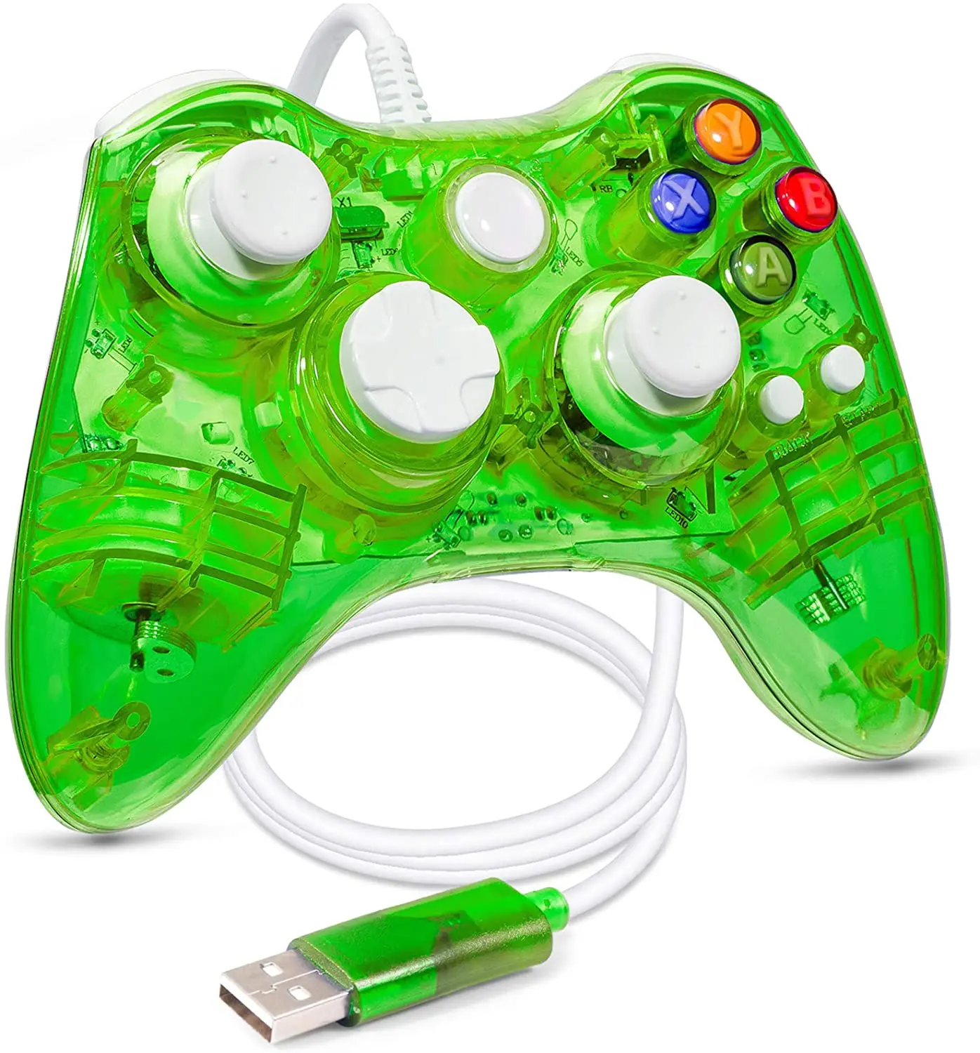 

LED lights Wired Controller for Xbox 360 Console USB Gamepad PC Joypad for Xbox 360/Xbox 360 Slim/Windows 7 8 10 Games (Green)