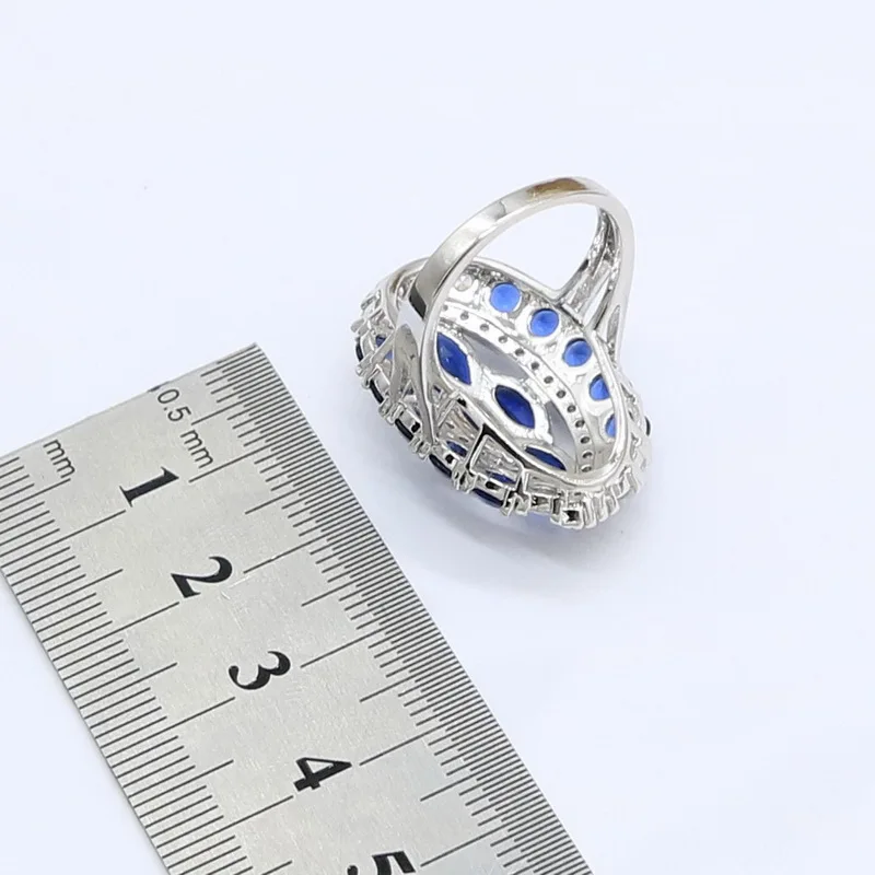 Dark Blue Zircon 925 Silver Jewelry Sets for Women Bracelet Earrings Necklace Pendant Ring Gift Box