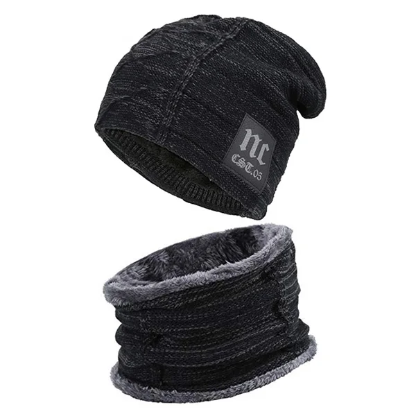 black set Xlamulu Skullies Beanies Зимние шапки для мужчин вязаная шапка для женщин Gorras мешковатая теплая мягкая Балаклава для шеи мужская Шапочка Шапочки - Color: black set